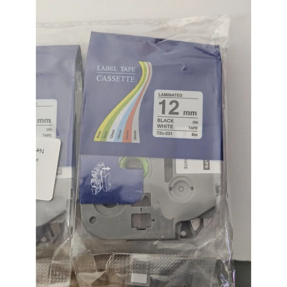 TZc-231 4 PK for Brother P-Touch 12mm Label Maker Tape Black on White 1/2